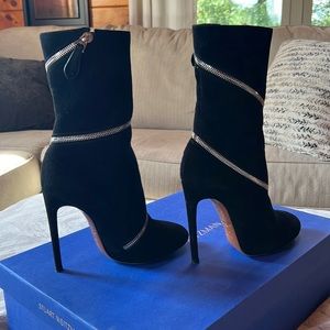 Alaia black suede zipper high heel boots 37.5 (run small;fit US 6.5/7